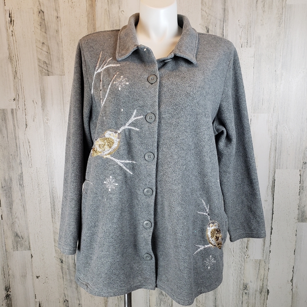 Quacker Factory Gray Coat with Bird Detail Size 2X